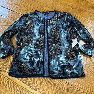 LulaRoe Elegant Stella Bolero open front jacket.Burnout velvet, blue, black teal